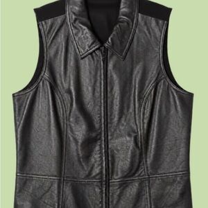 Wilsons Leather Black Faux Leather Sleeveless Zip Front Vest